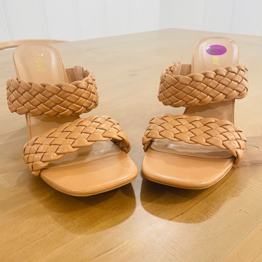 Bamboo Women’s Braided Square Open Toe Heeled Sandals